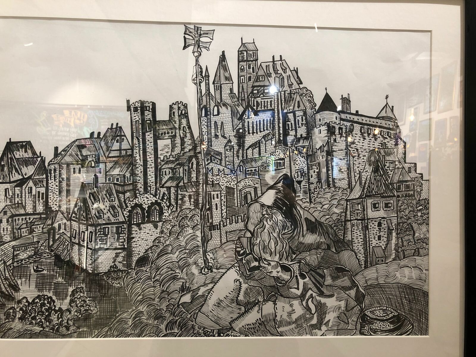Картина в раме. Миляева Нина "Монах", графика, 40x60. Авторская живопись.