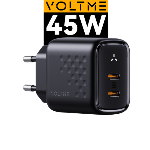 Зарядное устройство VOLTME Revo 45 Duo CC GaN, 45W, блок питания USB Type C, быстрая зарядка для телефона iPhone iPad Samsung сетевой адаптер, черный