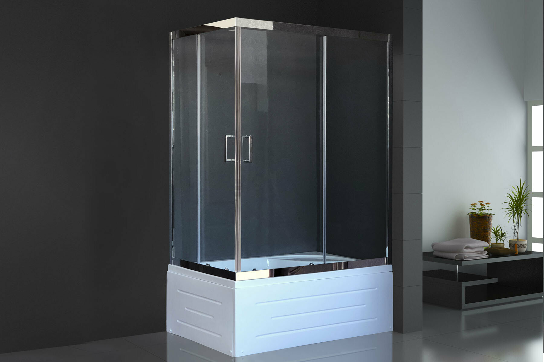 Душевой угол 120x80x200 Royal Bath стекло прозрачное прямоугольник 6мм профиль хром с поддоном