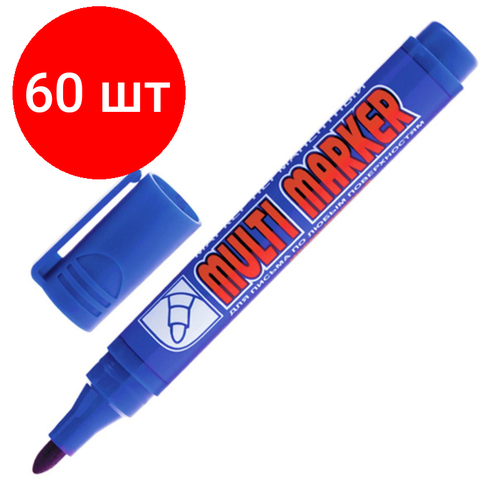 Комплект 60 штук, Маркер перманентный Crown Multi Marker 3-5 мм синий