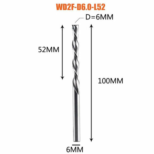 Dreanique чистовая спиральная двухзаходная фреза стружка вниз для чпу (6х52х100х6) WD2F-D6.0-L52 11405 dreanique up