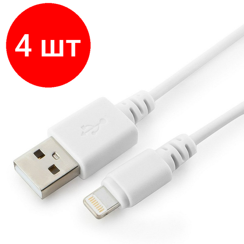 Комплект 4 штук, Кабель USB 2.0 - Lightning, М/М, 1 м, Cablexpert, бел, CC-USB-AP2MWP