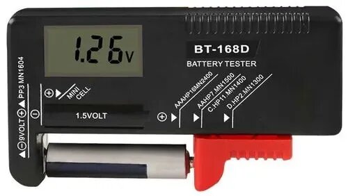 Универсальный тестер батареек элементов питания (ЖК Дисплей )для всех типов батареек и аккумуляторов напряжением 1.2V 1.5V и 9V.