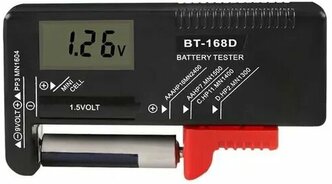 Универсальный тестер батареек, элементов питания (ЖК Дисплей )для всех типов батареек и аккумуляторов напряжением 1.2V, 1.5V и 9V.