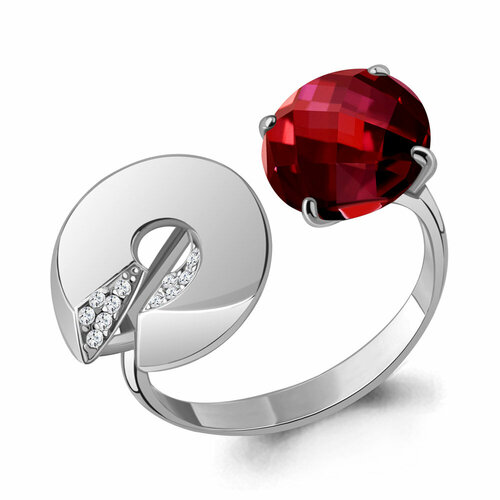 фото Кольцо diamant online, серебро, 925 проба, гранат, фианит, размер 18.5, красный