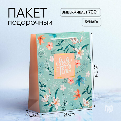 Пакет подарочный Доступные радости Just for you, зеленый бежевый, розовый, зеленый, голубой