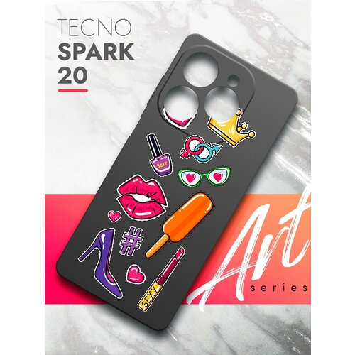 Чехол на Tecno Spark 20 (Техно Спарк 20) черный матовый силиконовый с защитой (бортиком) вокруг камер, Brozo (принт) Женские штучки чехол для tecno spark 20c go 2024 pop 8 4g чехол для техно спарк 20 си техно спарк го 2024 техно поп 8 4 джи df tcase 34 black art237