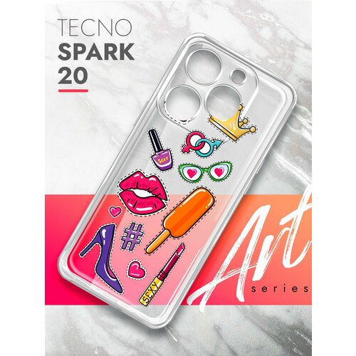 Чехол на Tecno Spark 20 (Техно Спарк 20), прозрачный силиконовый с защитой (бортиком) вокруг камер, Brozo (принт) Женские штучки чехол на tecno spark 20 техно спарк 20 прозрачный силиконовый с защитой бортиком вокруг камер brozo принт ржавый пион