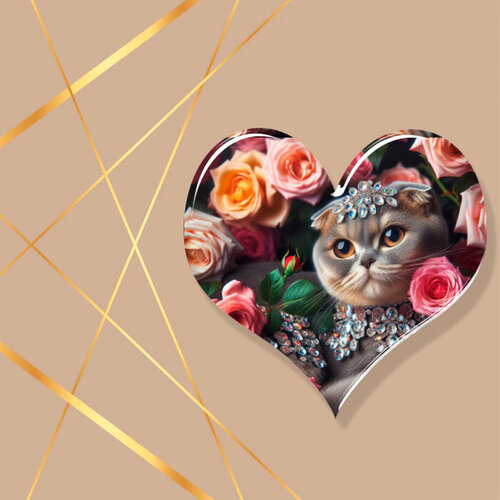 фото Брошь фартоvый брошь кошка бижутерия в форме сердца для подарка, серый/бежевый