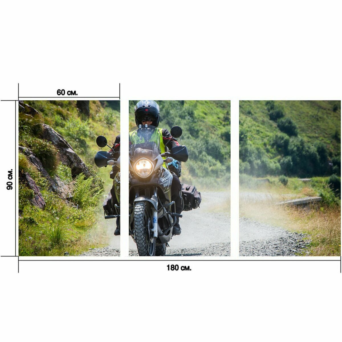 Модульный постер "Мотоцикл, велосипед, байкер" 180 x 90 см. для интерьера