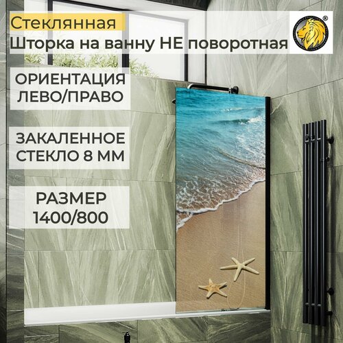 Стеклянная душевая шторка на ванну с рисунком ФПШ-009, 1400/800 в черном профиле