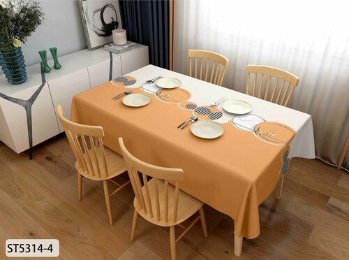 Скатерть-клеенка кухонная, ткань с ПВХ покрытием 140х110 см, принт - Оранж с бежевым, ST5314-4