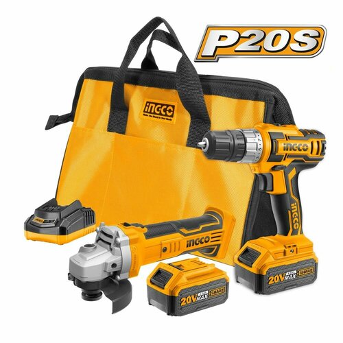 Набор дрель аккумуляторная болгарка 20В 2акк 4Ач сумка CKLI2009 INGCO INDUSTRIAL 21890₽