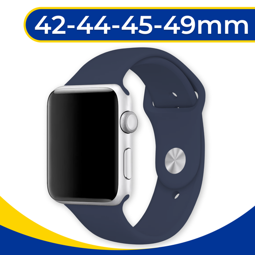 Силиконовый ремешок на Apple Watch 1-9, SE, Ultra 42, 44, 45, 49 мм / Сменный браслет для смарт часов Эпл Вотч 1-9, СЕ, Ультра / Темно-синий