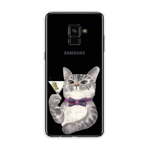 Силиконовый чехол на Samsung Galaxy A8 Plus 2018 / Самсунг Галакси A8 Плюс Кот джентльмен, прозрачный силиконовый чехол на samsung galaxy a8 plus 2018 самсунг галакси a8 плюс герб россии серый