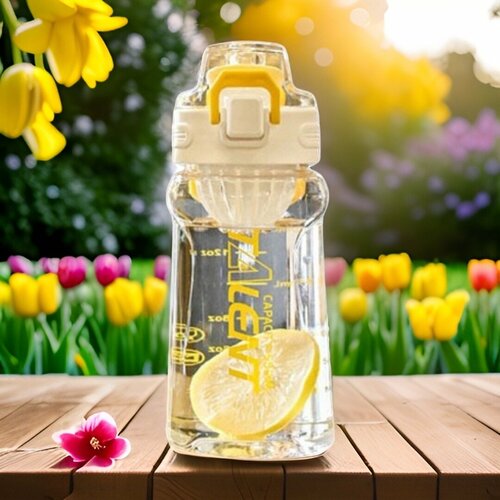 фото Бутылка для воды спортивная 550 мл + фильтр для фруктов, для тренировок и в школу, белая с лимонным mix
