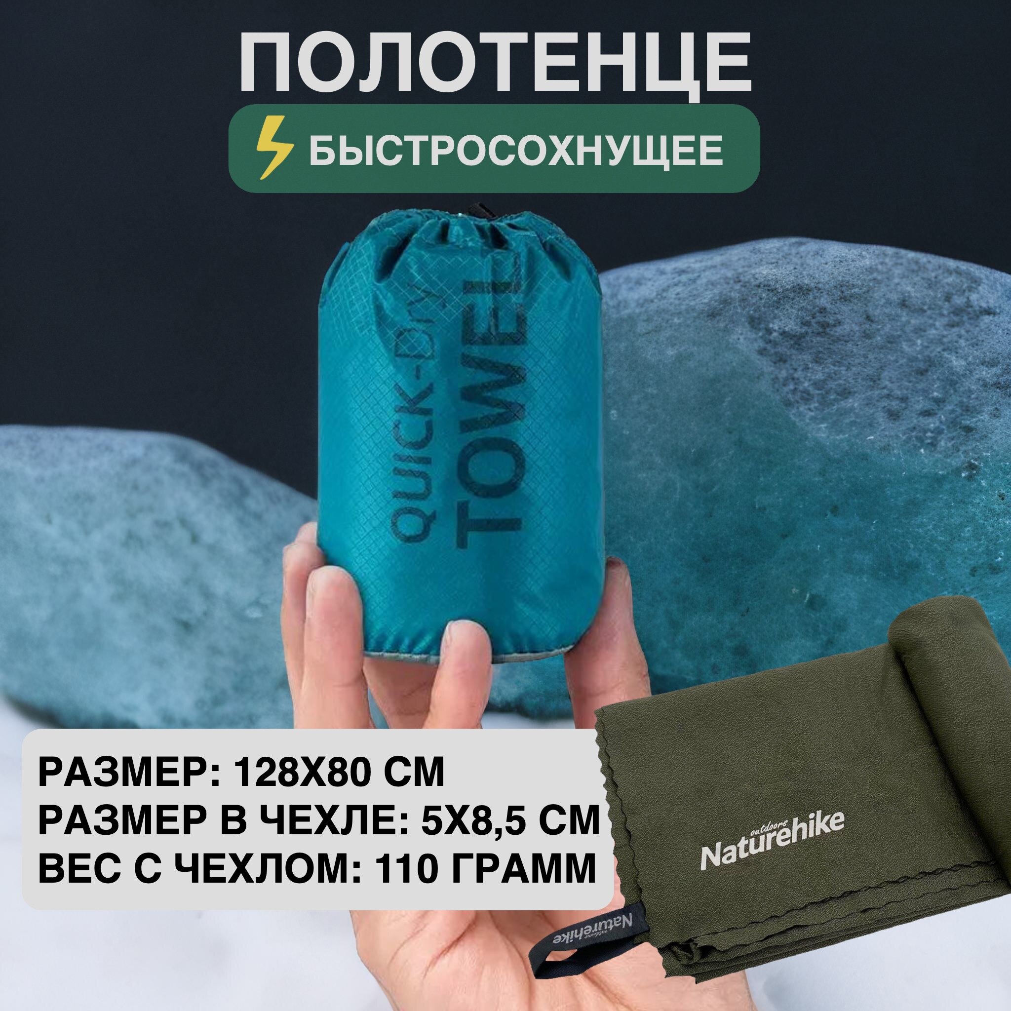 Naturehike Спортивное полотенце, Быстросохнущее, ультралегкое, пляжное, походное, дорожное, полотенце плавания 80x128см