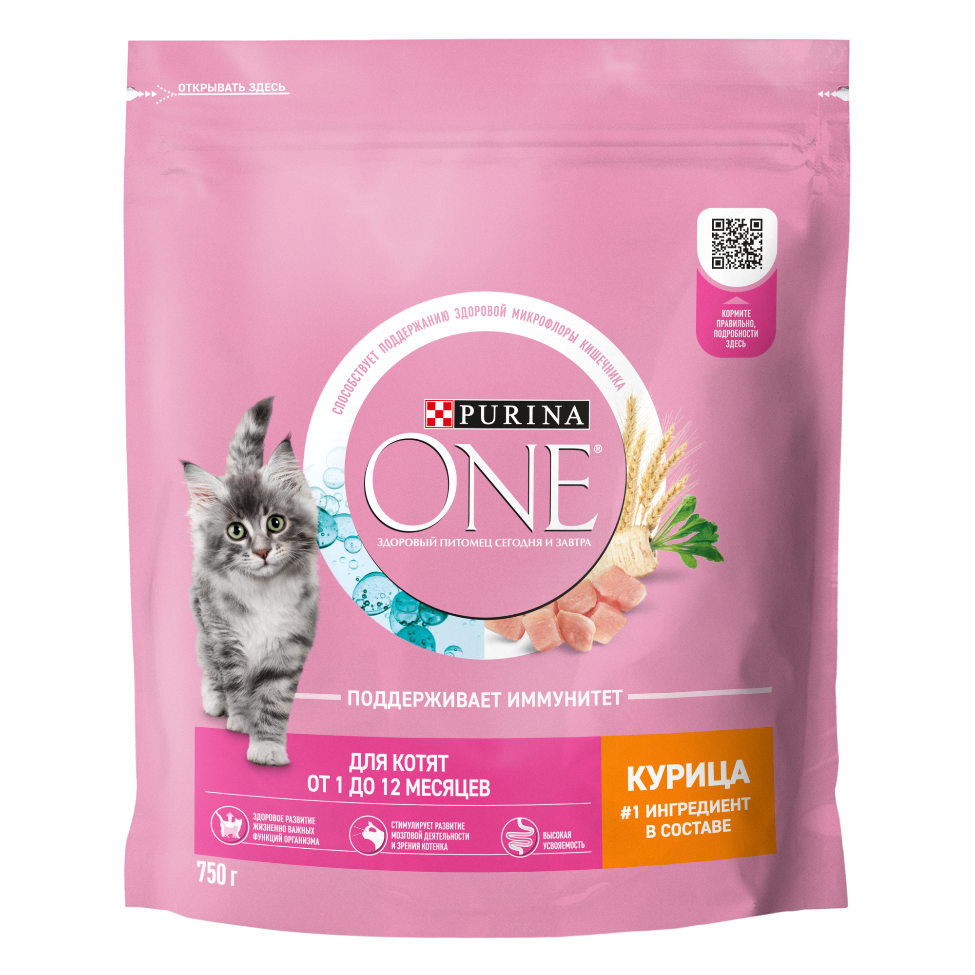 PURINA ONE 750 г сухой корм для котят, с высоким содержанием курицы и цельными злаками