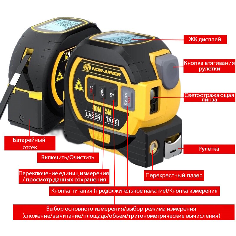 Лазерная рулетка NOIR audio дальномер строительный 3в1