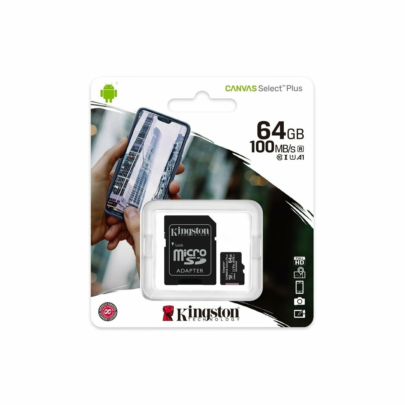 Флеш карта microSDXC 64Gb Class10 Kingston SDCS2/64GB CanvSelect Plus + adapter