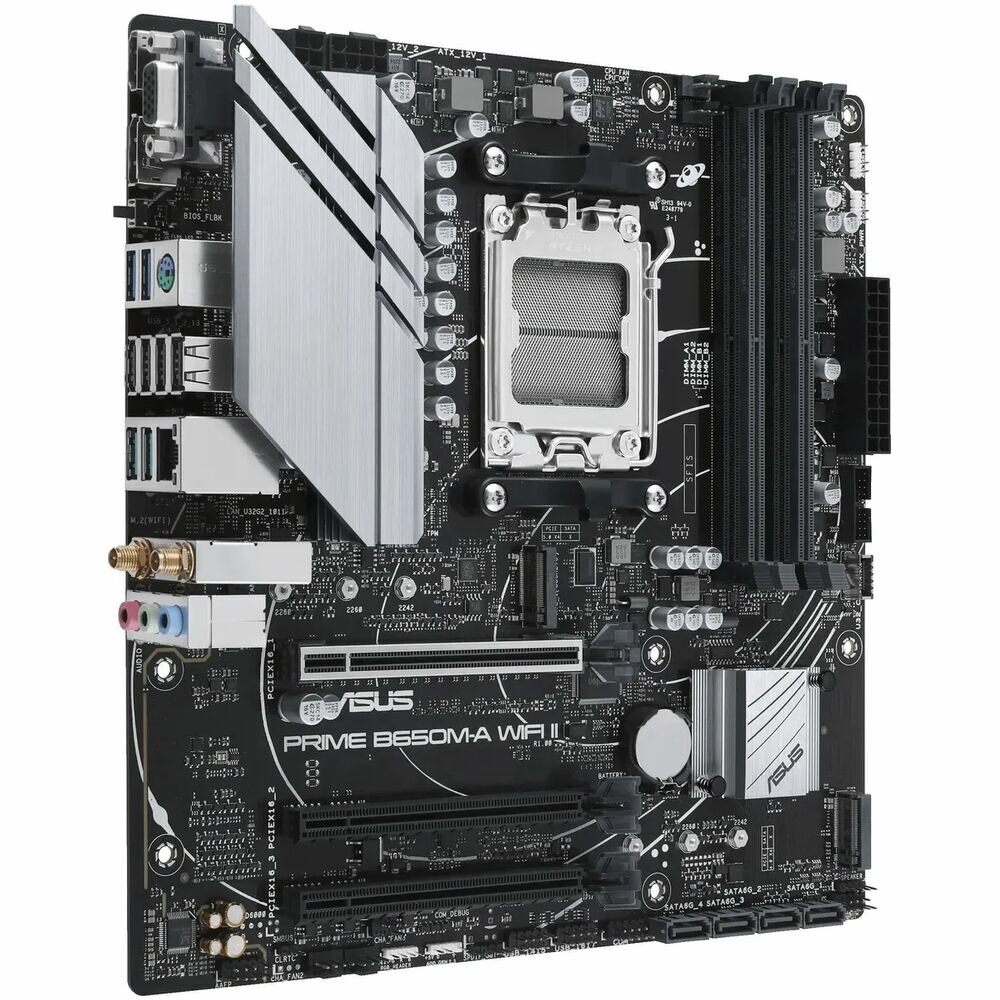 Материнская плата ASUS Prime B650M-A WiFi II B650 Socket AM5 4xDDR5, 4xSATA3, RAID, 2xM.2, 3xPCI-E16x, 4xUSB3.2, D-Sub, DP, HDMI, WiFi, 2.5Glan, mATX — фото 1