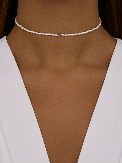 Чокер MIESTILO на шею женский из жемчуга ювелирный, серебро, 925 проба, родирование, жемчуг культивированный, жемчуг, длина 35 см., белый