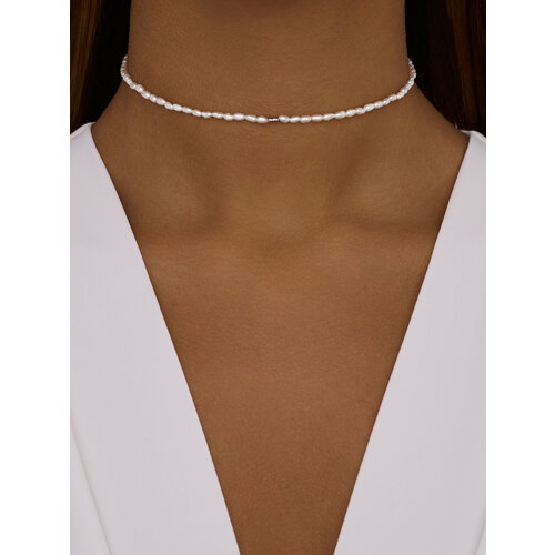 Чокер MIESTILO на шею женский из жемчуга ювелирный, серебро, 925 проба, родирование, жемчуг культивированный, жемчуг, длина 35 см., белый