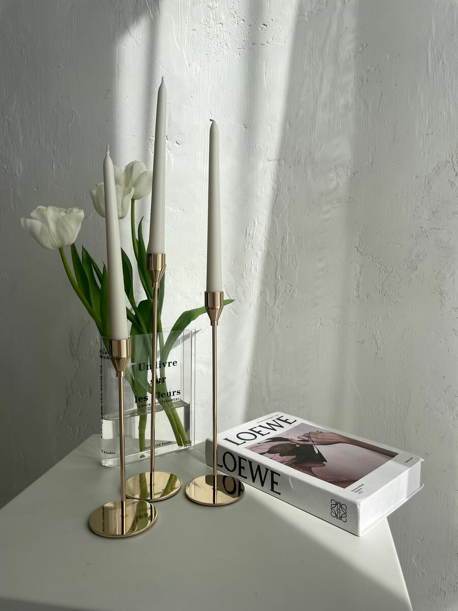 фото Свечи столовые гладкие 3шт ( розовый, молочный, зеленый)