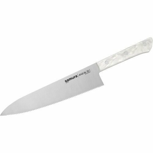 Нож кухонный Шеф серрейтор Samura HARAKIRI SHR-0086AW/K, 208 мм, корроз.-стойкая сталь, белый акрил