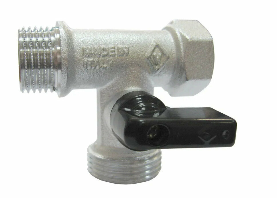 фото Кран шаровый Bugatti Miami 884 1/2х3/4х1/2, 3-х проходной, для стиральных машин