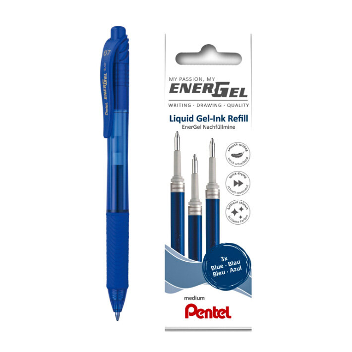 Набор стержней 3 шт. "Pentel" + ручка в подарок LR7-3C-PROMO, цвет чернил: синий