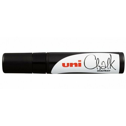 Меловой маркер - жидкий мел Uni Chalk PWE-17K скошенный наконечник 15 мм Чёрный,