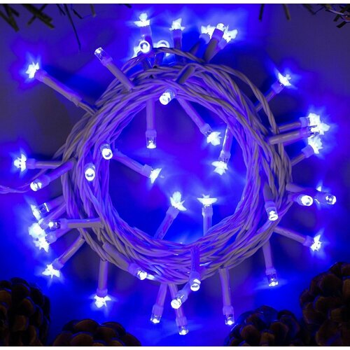 фото Гирлянда интерьерная светящаяся "нить" 5 м, ip20, белый шнур, 50 led, свечение синее, 8 режимов, работает от сети, 220 в, декоративная новогодняя электрогирлянда для украшения дома и на елку, праздничный декор на новый год luazon lighting