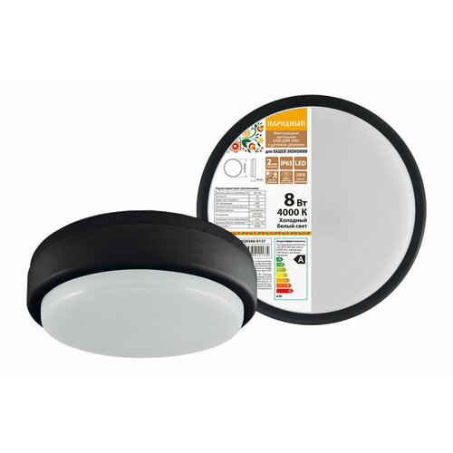 Светильник светодиодный TDМ LED ДПП 2902 700лм 8Вт IP65 черный круг с датч. TDМ