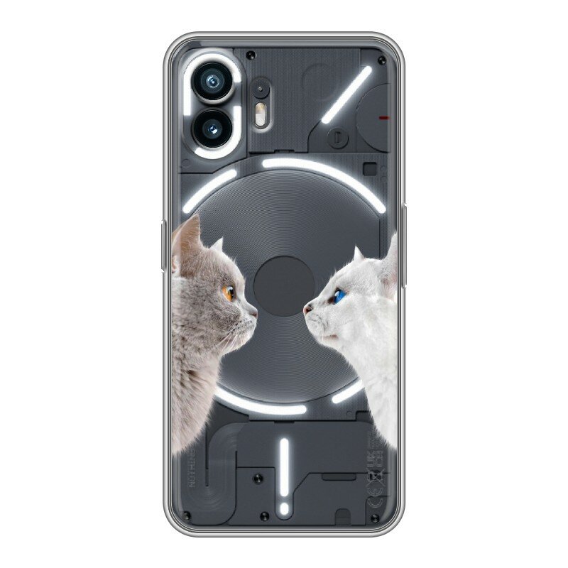 Полупрозрачный дизайнерский силиконовый чехол для Насинг Фон 2 / Nothing Phone (2) Кошки принт