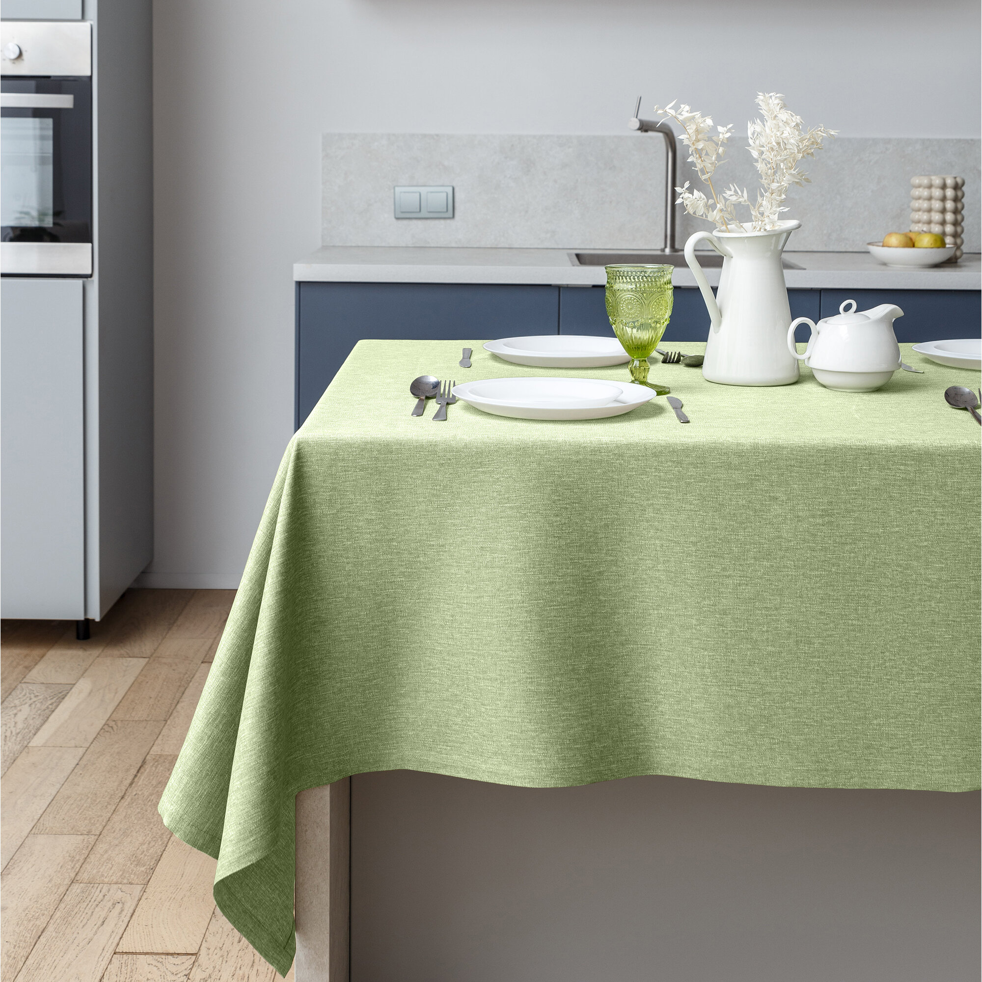 фото Скатерть Волшебная Ночь, 165х200 см, Эвкалипт, рогожка, 100% полиэстер