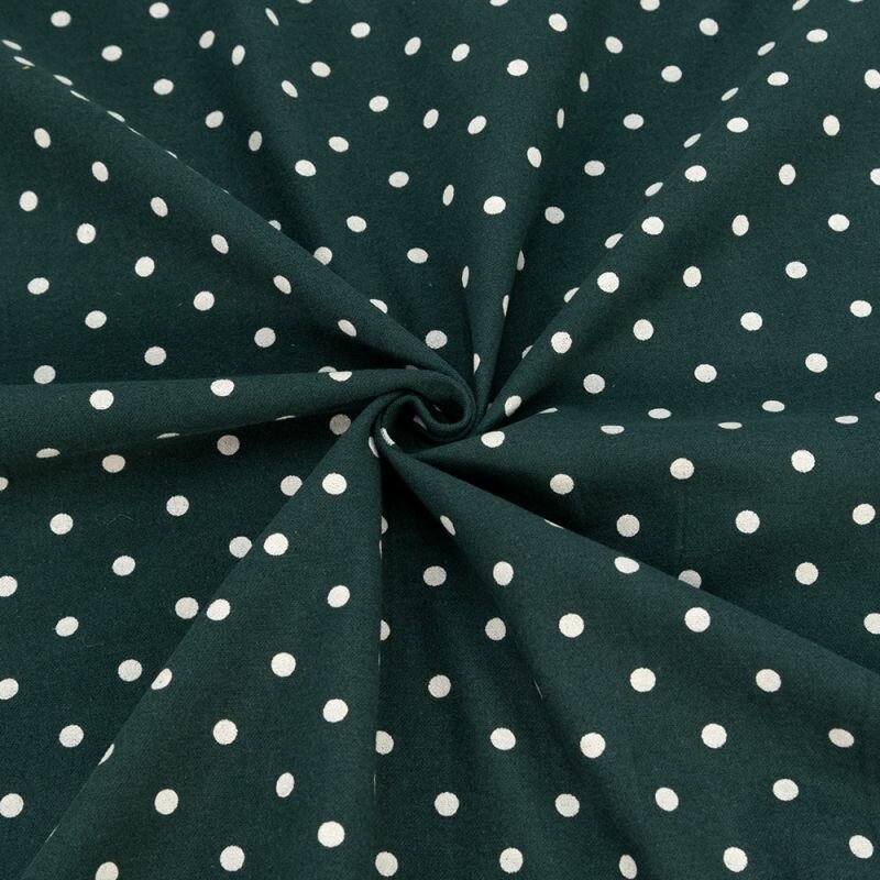фото Ткань для шитья хлопок, 1 Метр ткани, Фланель плательная 175 гр/м2, Для пеленок новорожденным, Отрез - 150х50, Белый горох на темно-зеленом