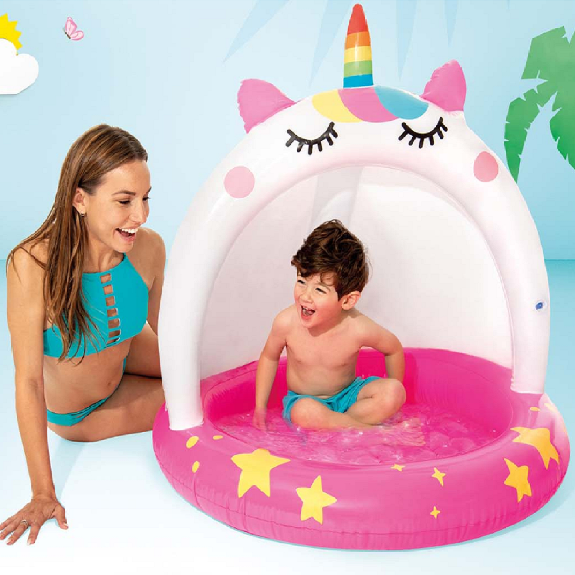 Детский бассейн с навесом 102 см, The magic unicorn Baby Pool Intex 58438 NP