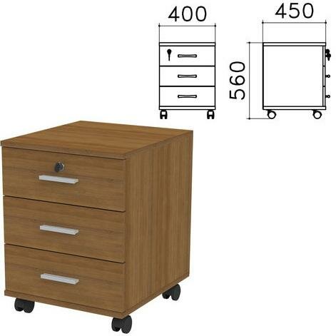 Тумба подкатная Канц, 400х450х560 мм, 3 ящика, замок, цвет орех пирамидальный, ТК29.9