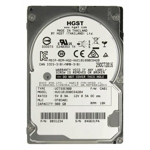 Жесткий диск HGST 0B31234 900Gb 10520 SAS 2,5 HDD жесткий диск fujitsu ca07670 e776 900gb 10520 sas 2 5 hdd