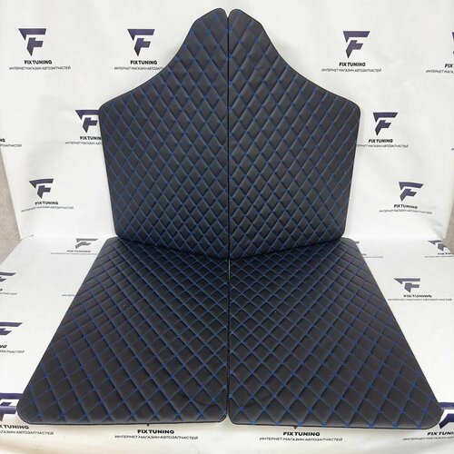 Обивка дверей ВАЗ 2101-2107 сплошные дверные карты люкс на классику экокожа Синяя нить ромб 3800₽