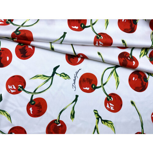 Ткань Шёлк Армани белого цвета с принтом вишни 46445 1040₽