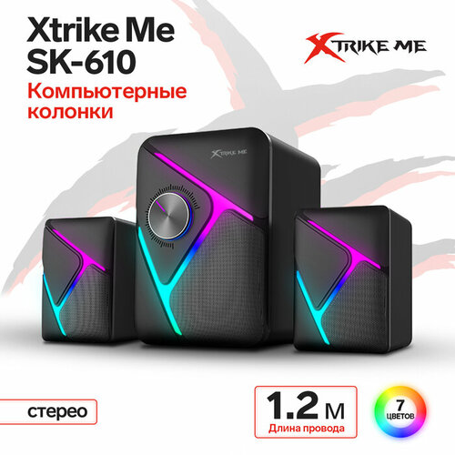 Компьютерные колонки Xtrike Me SK-610, 2х3 Вт + 5 Вт, USB, подсветка, чёрные черный
