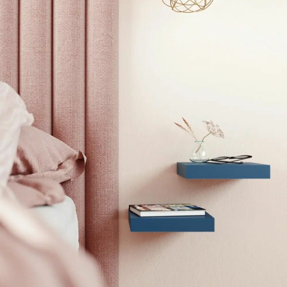 фото Полка настенная со скрытым креплением, 23x23x3.8 см, цвет синий