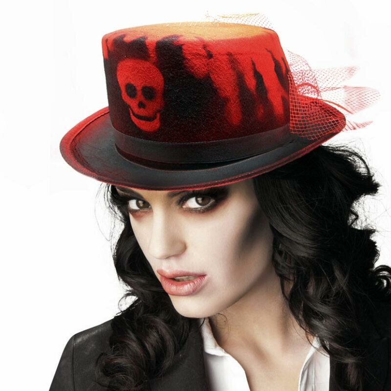 Шляпа женская кровавая на Хэллоуин черно- красная с черепом - СosplayCity. ru - HV58-06\dracula\57