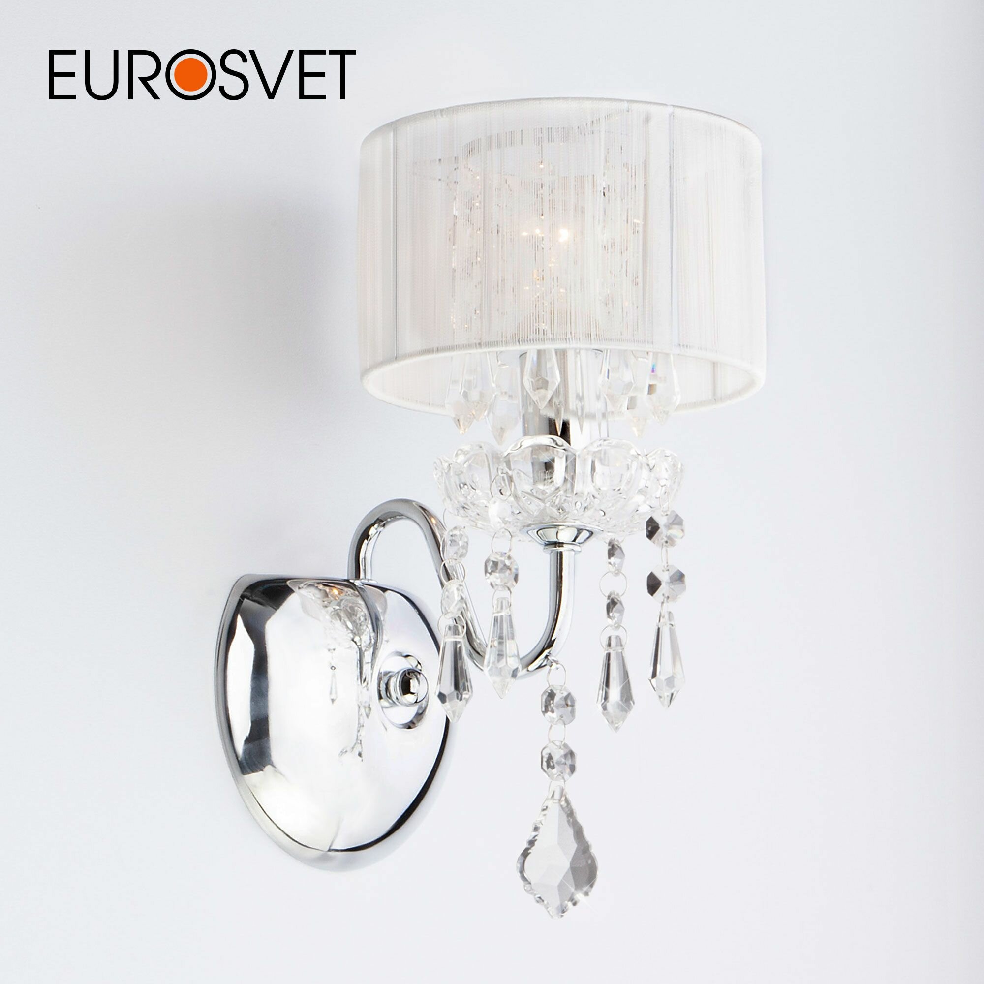 Бра / Настенный светильник с абажуром и хрусталем Eurosvet 2045/1 хром/белый
