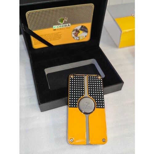 Металлическая газовая зажигалка с пробойником Cohiba, турбо тройное голубое пламя, для сигар. Желтая.