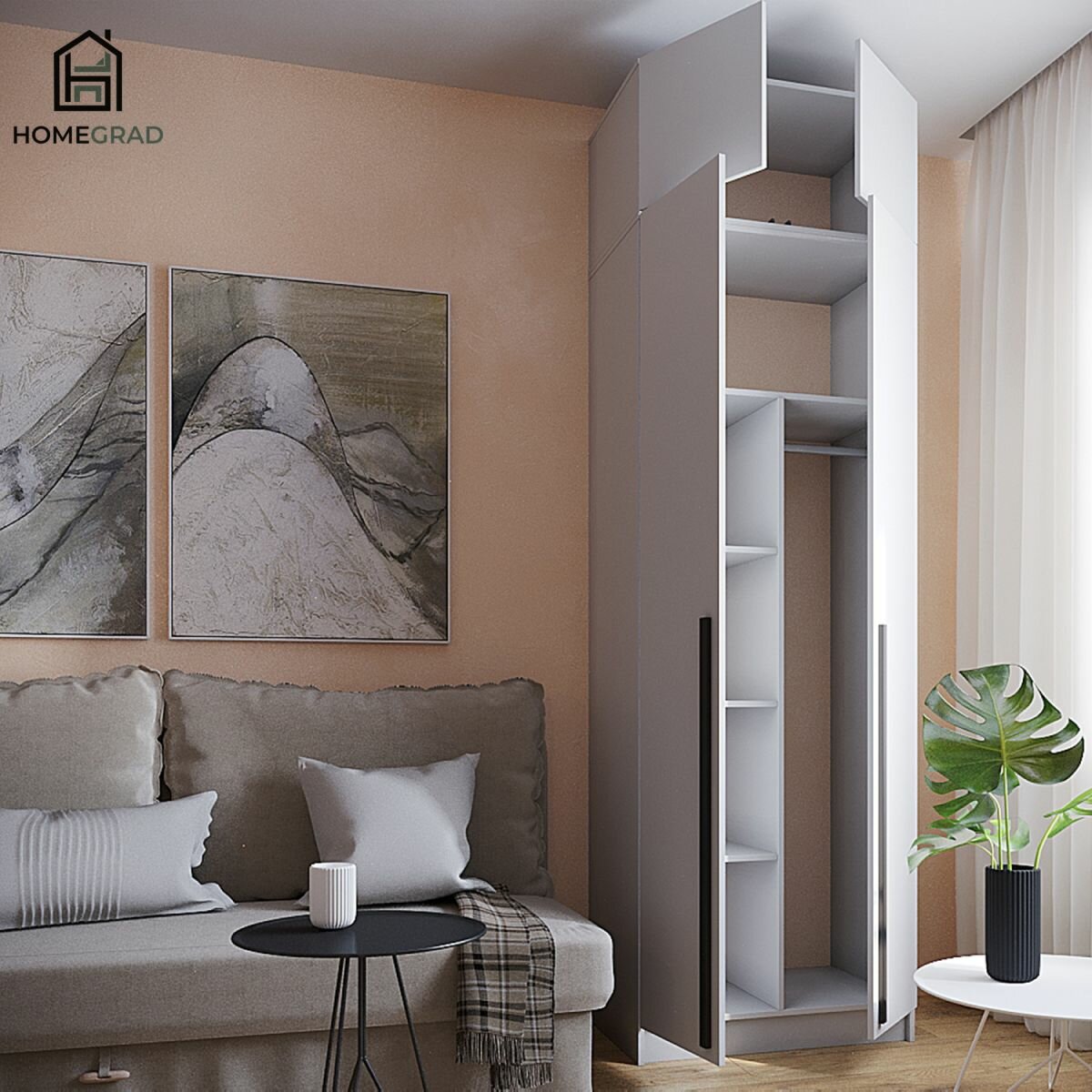 Антресоль HomeGrad Boston 80, ЛДСП, открывающиеся в стороны дверцы, белая — фото 1