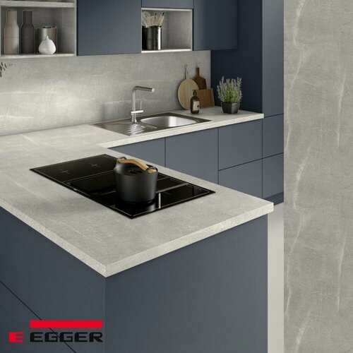 Изображение товара Столешница для кухни Egger 2300х600x38мм с торцевыми планками. Цвет - Мрамор Кандела cветло-серый