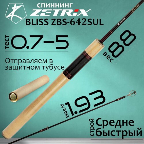 Спиннинг для рыбалки Zetrix BLISS ZBS-642SUL 1.93м 0.7-5гр, штекерный